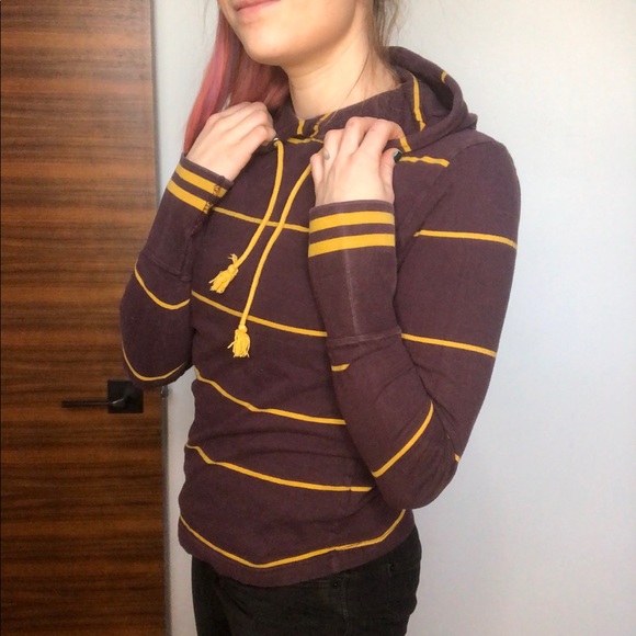 Maroon and Gold Striped Hooded Tee - Picture 1 of 8